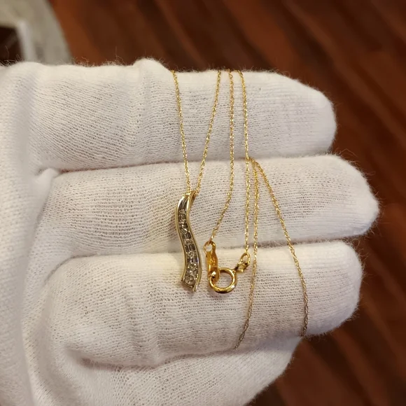 ❗️LAST DROP! 10K Gold Necklace Diamonds Journey Pendant Chain Solid real 10kt - Picture 2 of 9